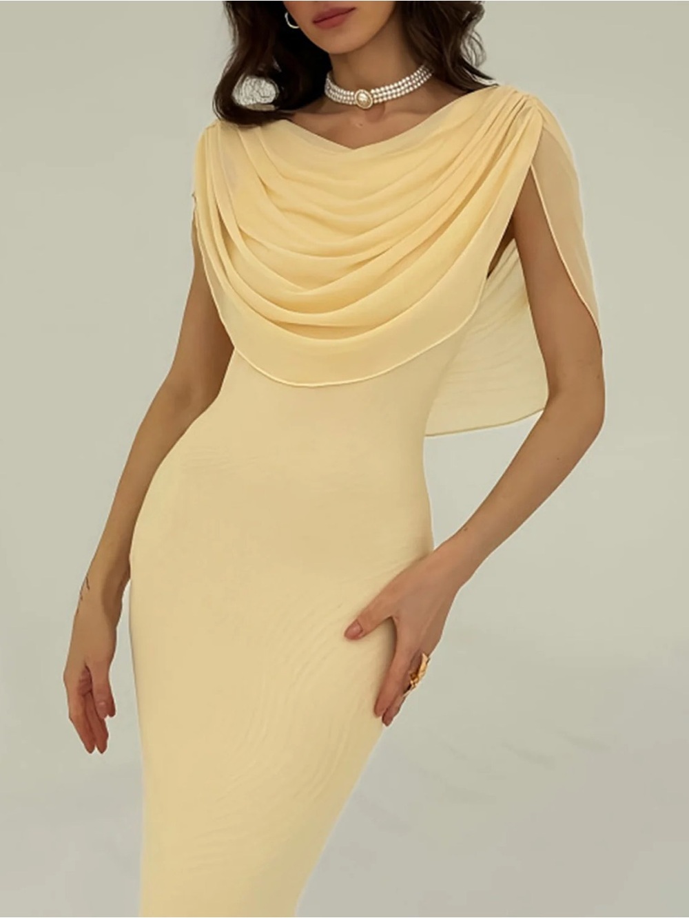 RIHOAS Pale Yellow Draped Sheath Wedding Dress